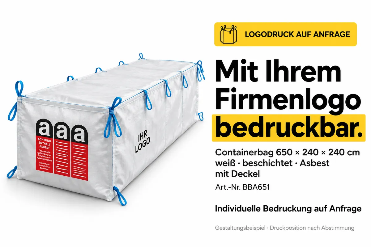 Big bag para contenedor BBA651 impreso con el logotipo de una empresa, ejemplo de diseño editado con IA