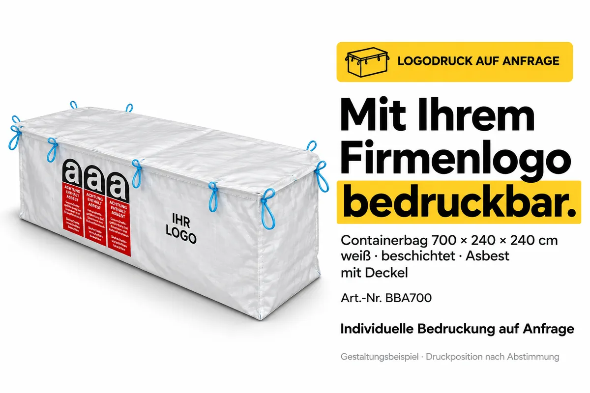 Big bag para contenedor BBA700 impreso con el logotipo de una empresa, ejemplo de diseño editado con IA