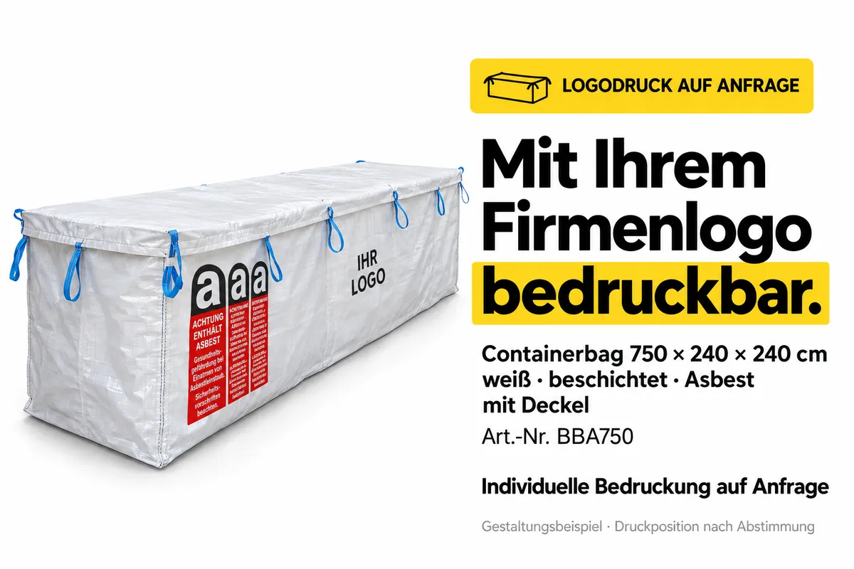 Big bag para contenedor BBA750 impreso con el logotipo de una empresa, ejemplo de diseño editado con IA