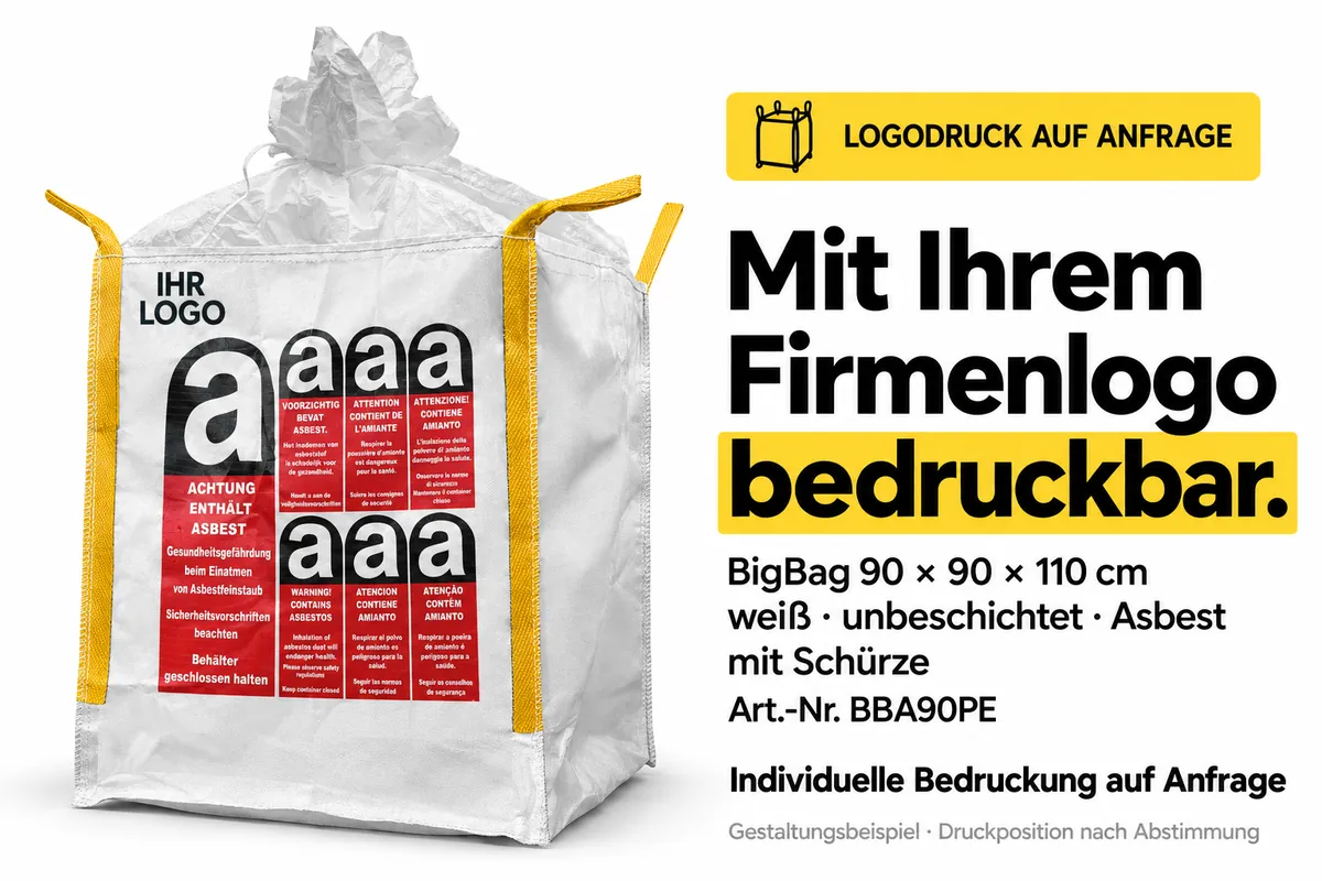 Big bag BBA90PE impreso con el logotipo de una empresa, ejemplo de diseño editado con IA