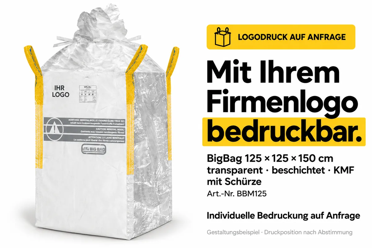 Big bag BBM125 impreso con el logotipo de una empresa, ejemplo de diseño editado con IA