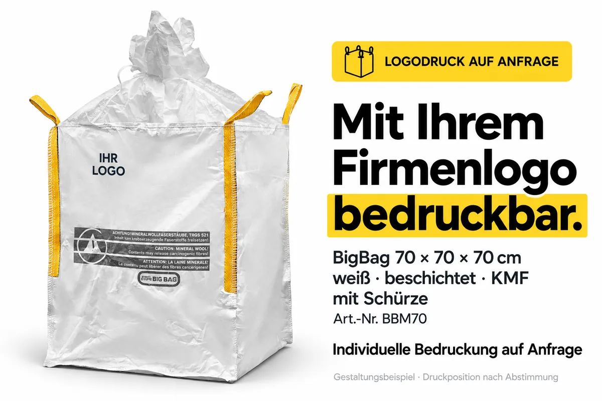 Big bag BBM70 bedrukt met een bedrijfslogo, met AI bewerkt ontwerpvoorbeeld