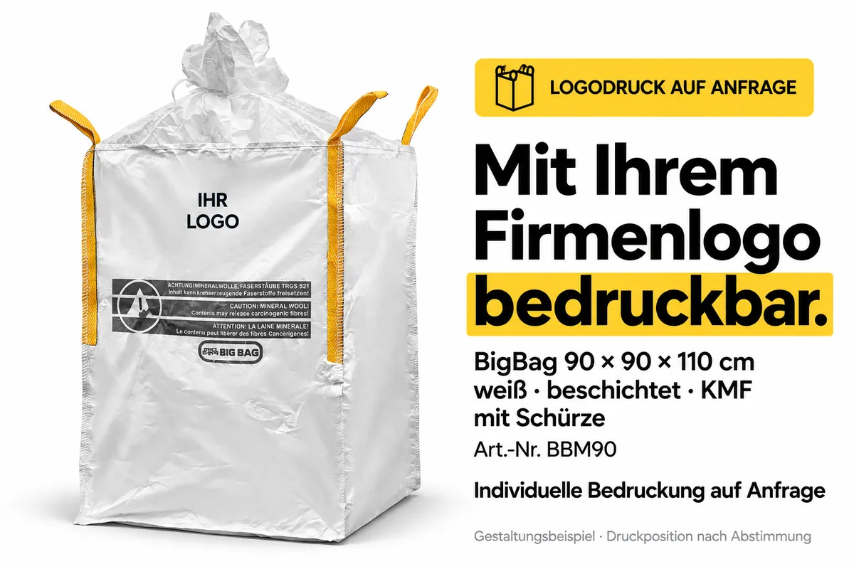 Big bag BBM90 bedrukt met een bedrijfslogo, met AI bewerkt ontwerpvoorbeeld