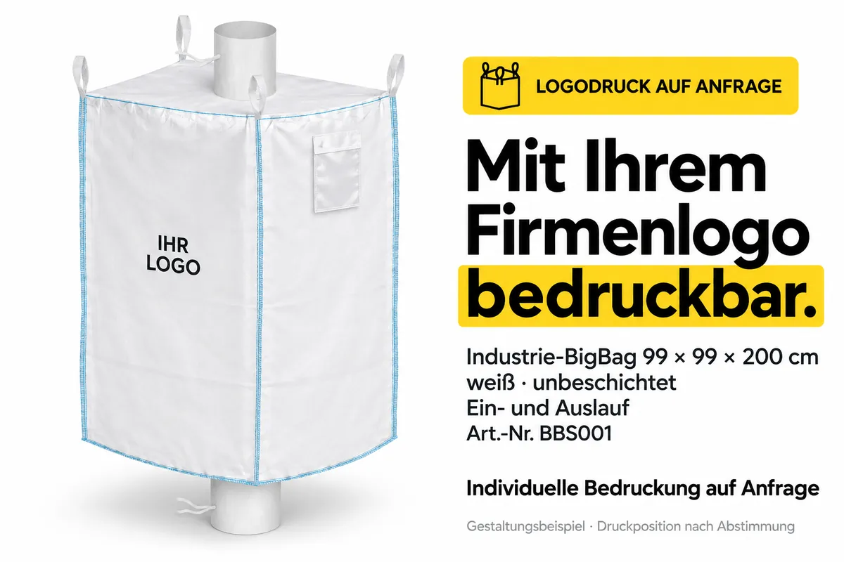 Big bag especial BBS001 impreso con el logotipo de una empresa, ejemplo de diseño editado con IA