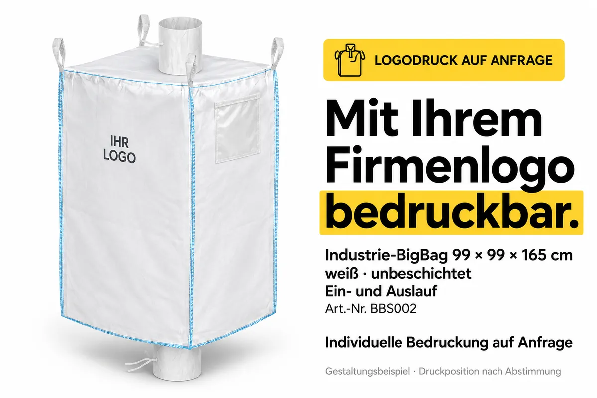 Big bag especial BBS002 impreso con el logotipo de una empresa, ejemplo de diseño editado con IA