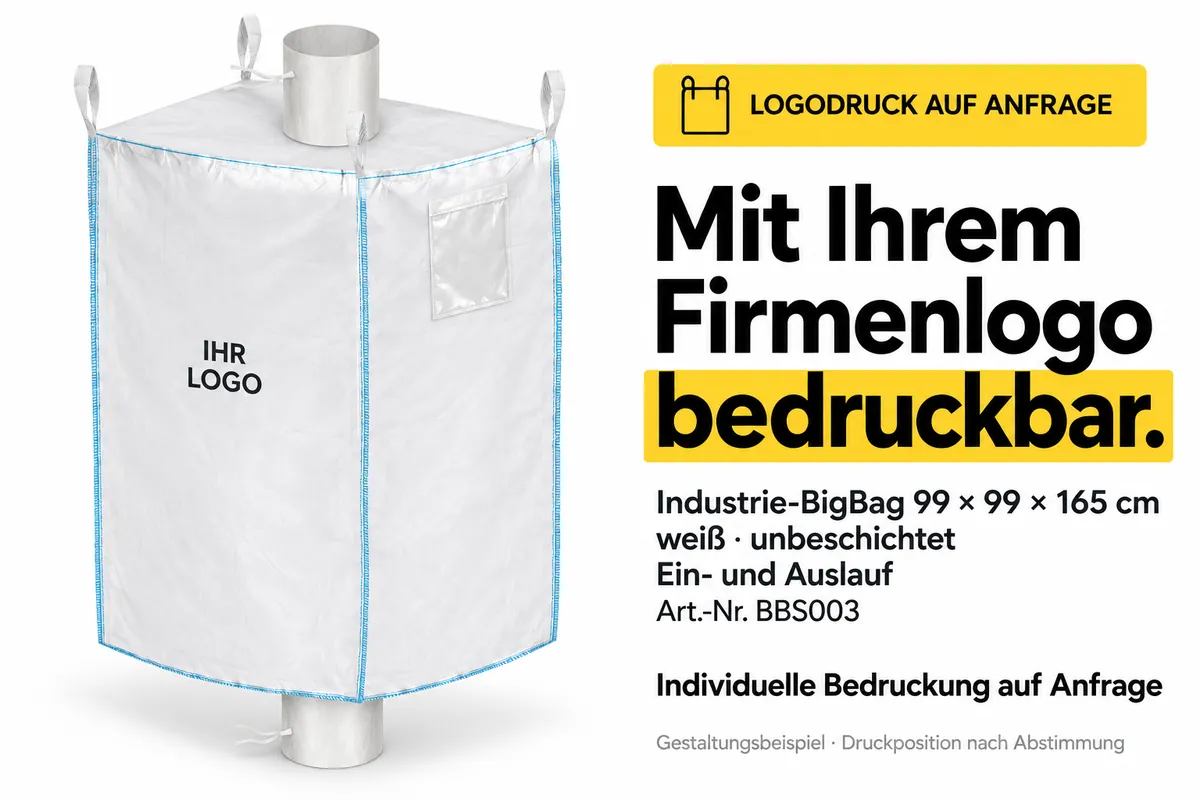 Big bag especial BBS003 impreso con el logotipo de una empresa, ejemplo de diseño editado con IA
