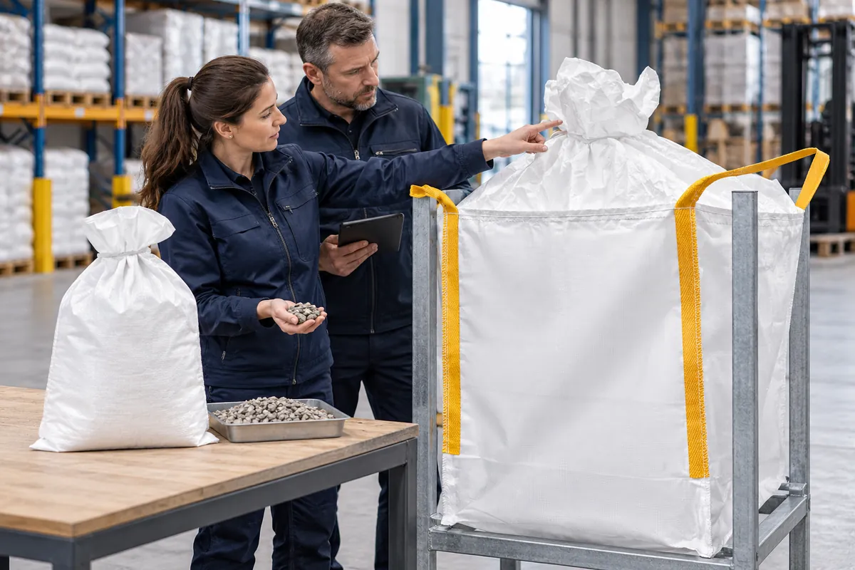 Vakadvies vergelijkt bag, zak en materiaalmonster (met AI bewerkte afbeelding)