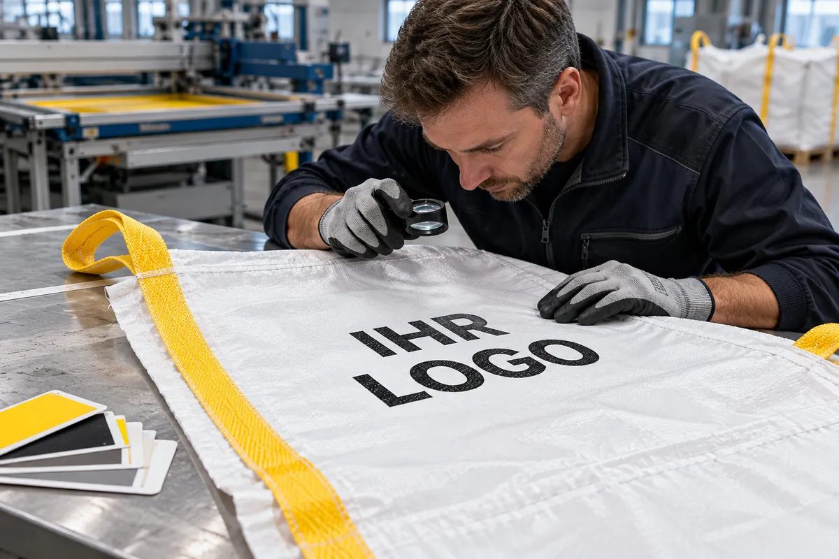 Een medewerker controleert een proefdruk op PP-weefsel (met AI bewerkte afbeelding)
