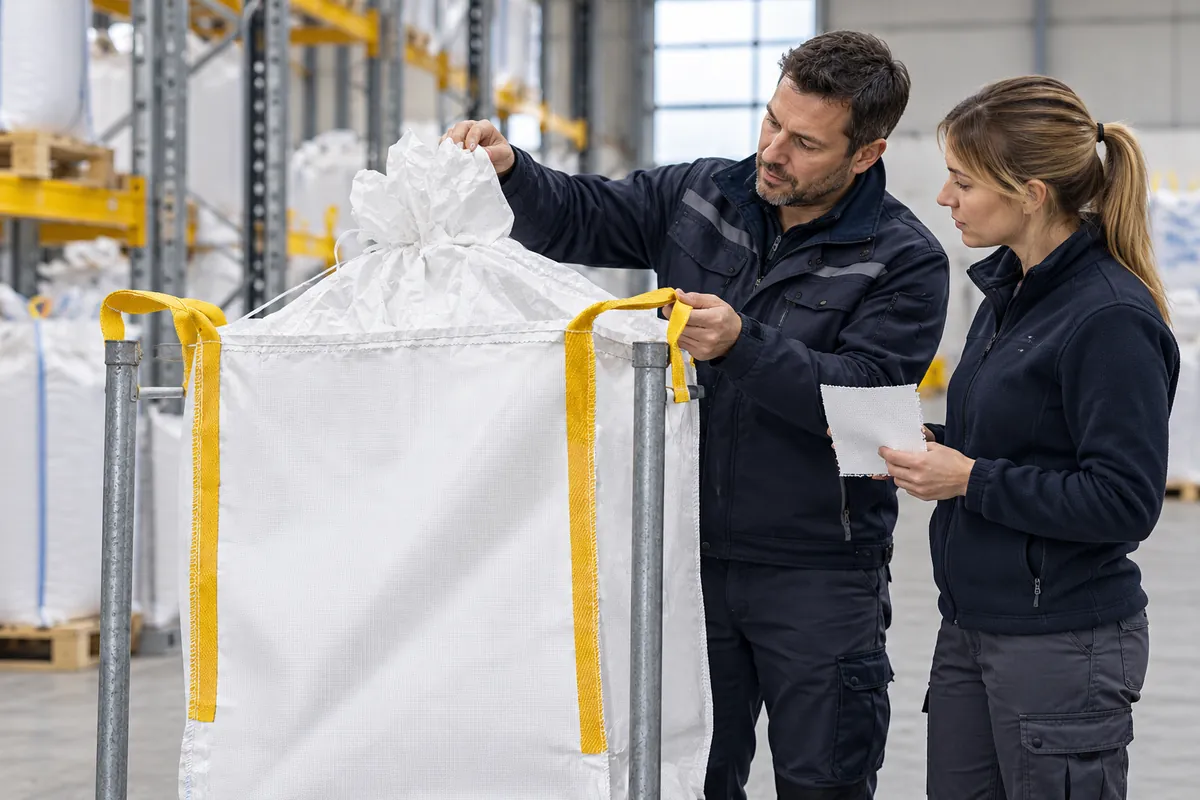 Twee specialisten bespreken de juiste bag in de monsterruimte (met AI bewerkte afbeelding)