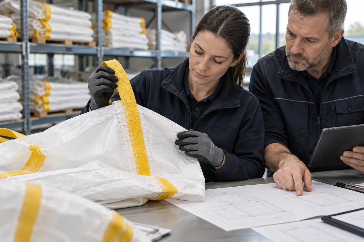 Specialist vergelijkt een naadmonster met de productdocumentatie (met AI bewerkte afbeelding)