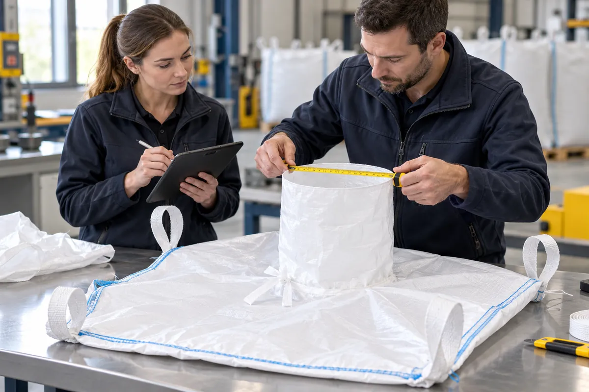 Technicus meet een vultuit aan een leeg monster-bag (met AI bewerkte afbeelding)