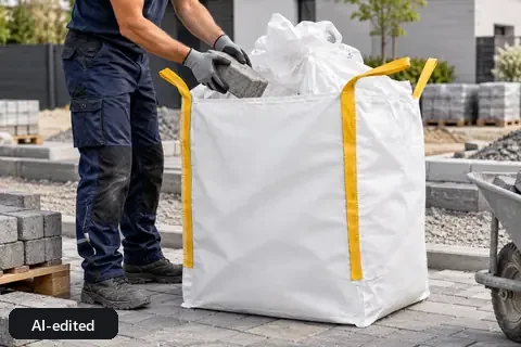 Big bag BB90U, 90 × 90 × 110 cm, in use (AI-edited image)