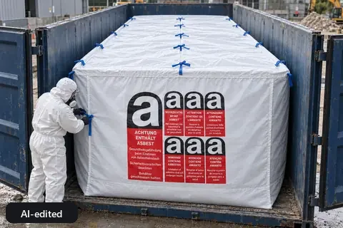 Container bag BBA651, 650 × 240 × 240 cm, in use (AI-edited image)