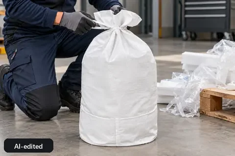 PP flat bag PPFB60, 60 × 100 cm, in use (AI-edited image)