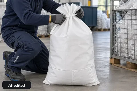 PP flat bag PPFB70PE, 70 × 110 cm, in use (AI-edited image)