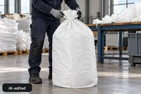 PP flat bag PPFB80PE, 80 × 130 cm, in use (AI-edited image)