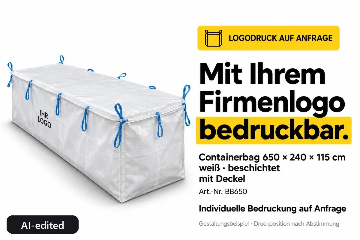 Container bag BB650 printed with a company logo, AI-edited design example