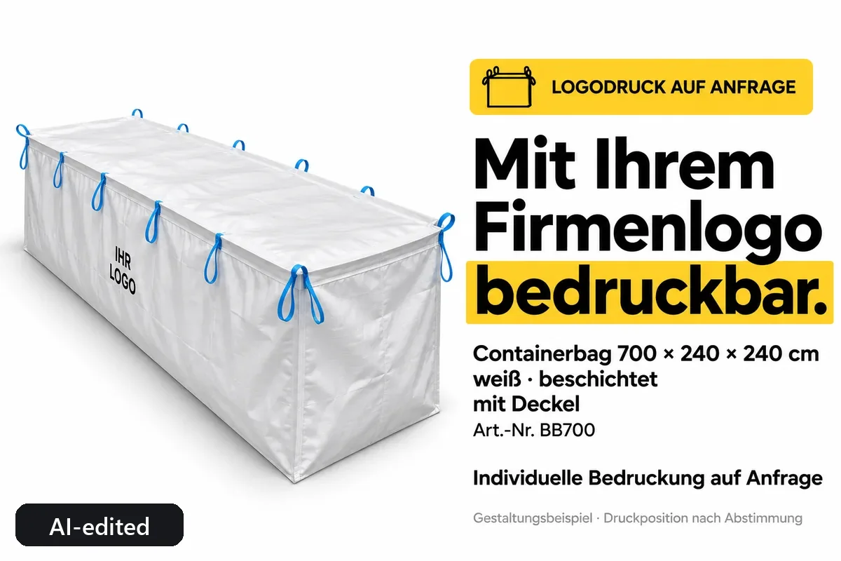 Container bag BB700 printed with a company logo, AI-edited design example