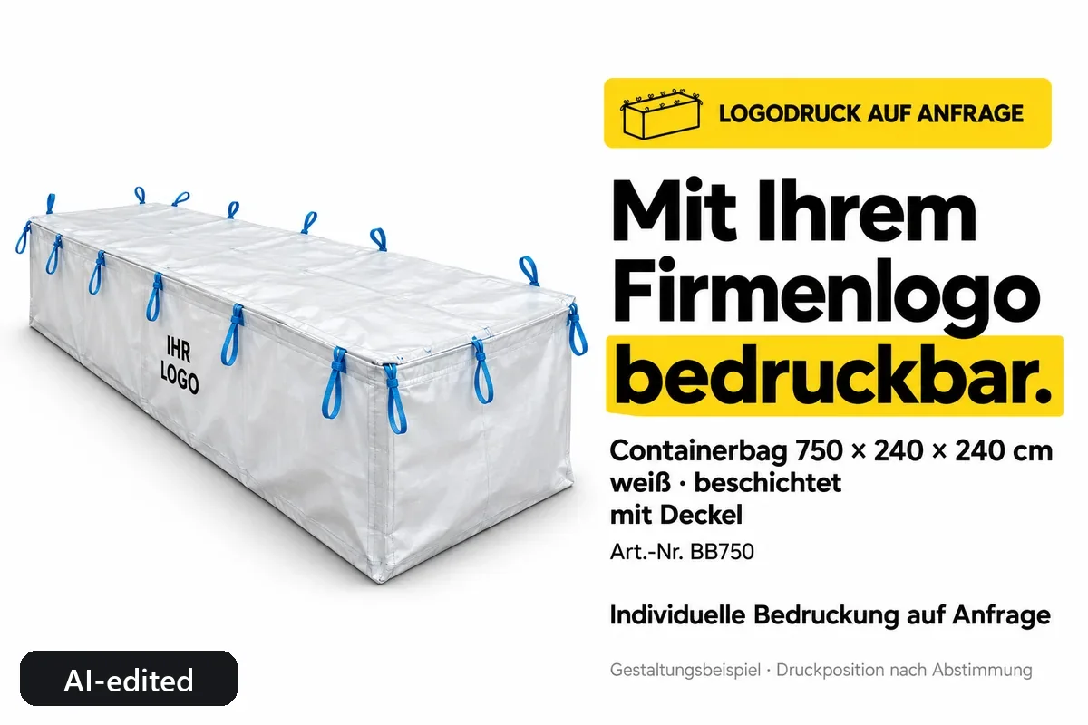 Container bag BB750 printed with a company logo, AI-edited design example