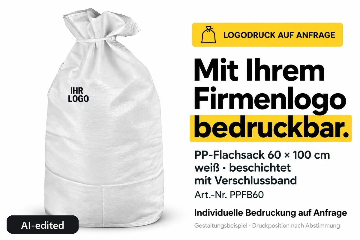 PP flat bag PPFB60 printed with a company logo, AI-edited design example