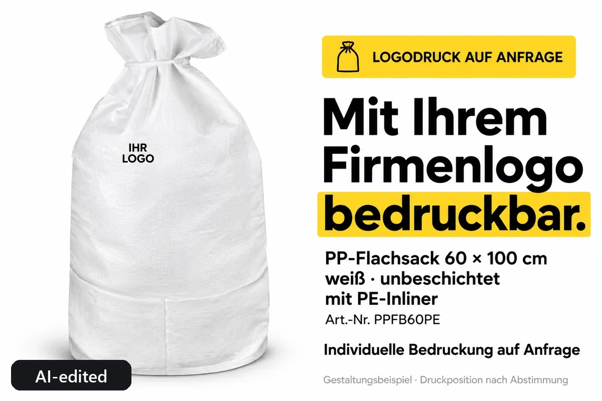 PP flat bag PPFB60PE printed with a company logo, AI-edited design example