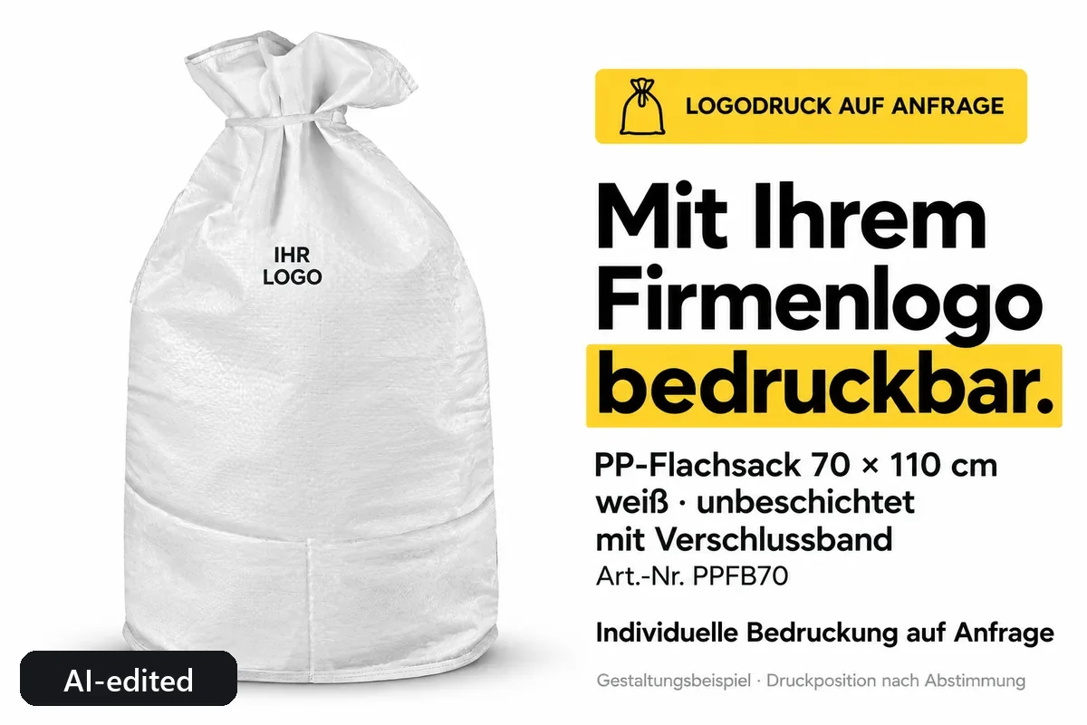 PP flat bag PPFB70 printed with a company logo, AI-edited design example