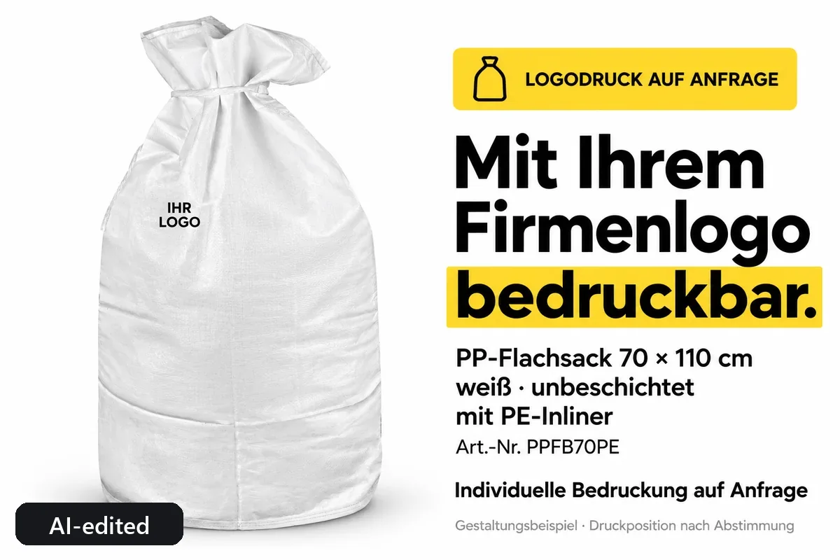 PP flat bag PPFB70PE printed with a company logo, AI-edited design example