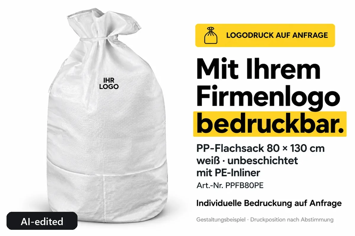 PP flat bag PPFB80PE printed with a company logo, AI-edited design example