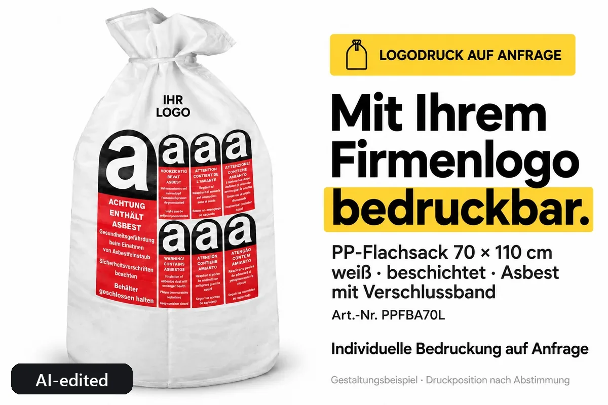 PP flat bag PPFBA70L printed with a company logo, AI-edited design example