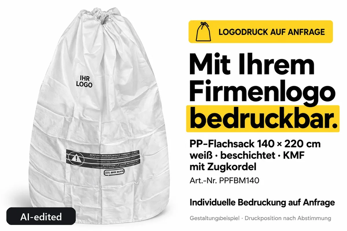 PP flat bag PPFBM140 printed with a company logo, AI-edited design example