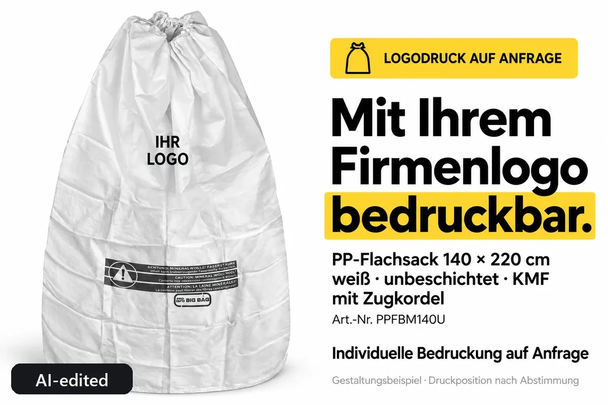 PP flat bag PPFBM140U printed with a company logo, AI-edited design example