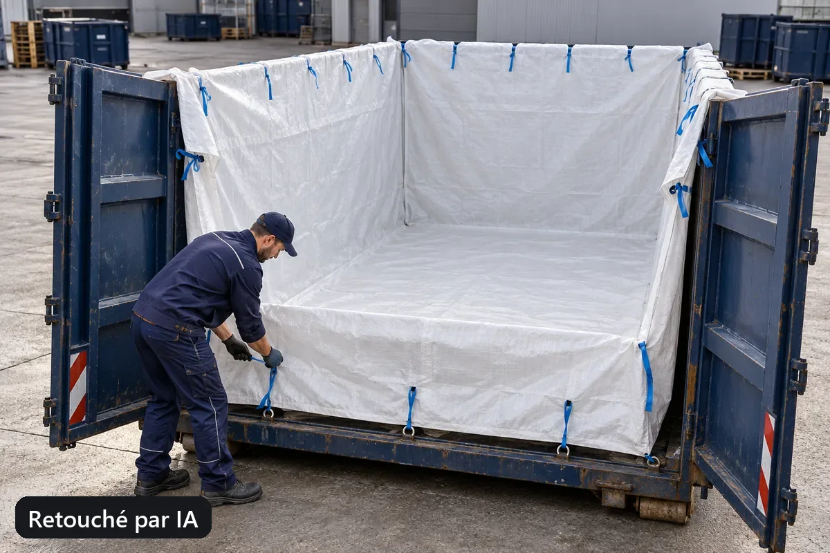 Big bag pour benne BB700 en utilisation, image d’utilisation retouchée par IA