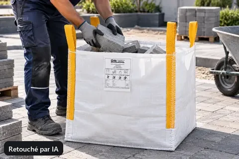 Big bag BB60T, 60 × 60 × 60 cm, en utilisation (image retouchée par IA)