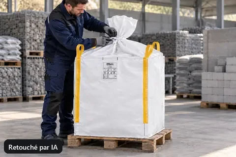 Big bag BB70, 70 × 70 × 90 cm, en utilisation (image retouchée par IA)