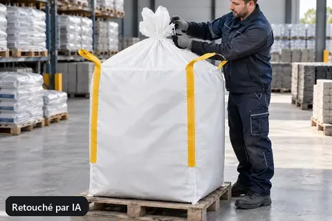 Big bag BB90, 90 × 90 × 110 cm, en utilisation (image retouchée par IA)