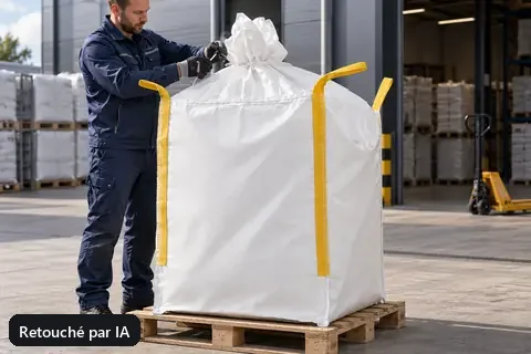 Big bag BB901, 90 × 90 × 110 cm, en utilisation (image retouchée par IA)