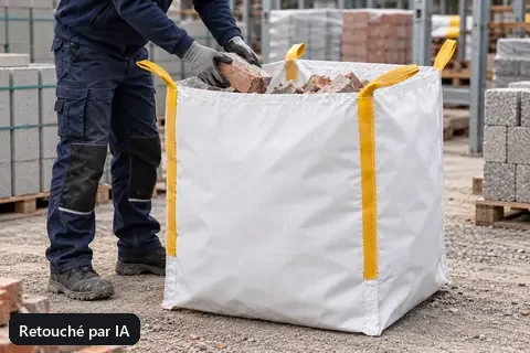 Big bag BB902T, 90 × 90 × 110 cm, en utilisation (image retouchée par IA)
