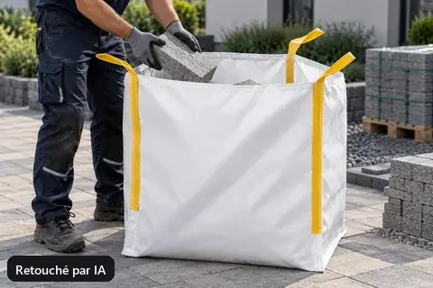 Big bag BB90T, 90 × 90 × 110 cm, en utilisation (image retouchée par IA)