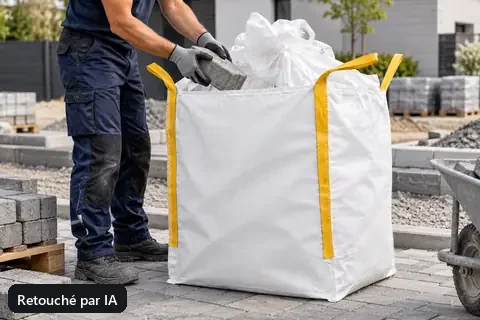 Big bag BB90U, 90 × 90 × 110 cm, en utilisation (image retouchée par IA)