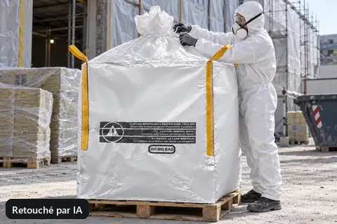 Big bag BBM135, 135 × 135 × 130 cm, en utilisation (image retouchée par IA)