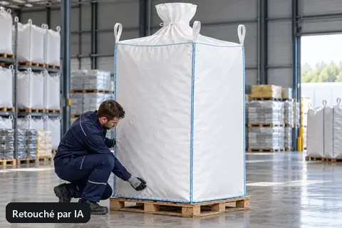 Big bag spécial BBS005, 100 × 100 × 200 cm, en utilisation (image retouchée par IA)
