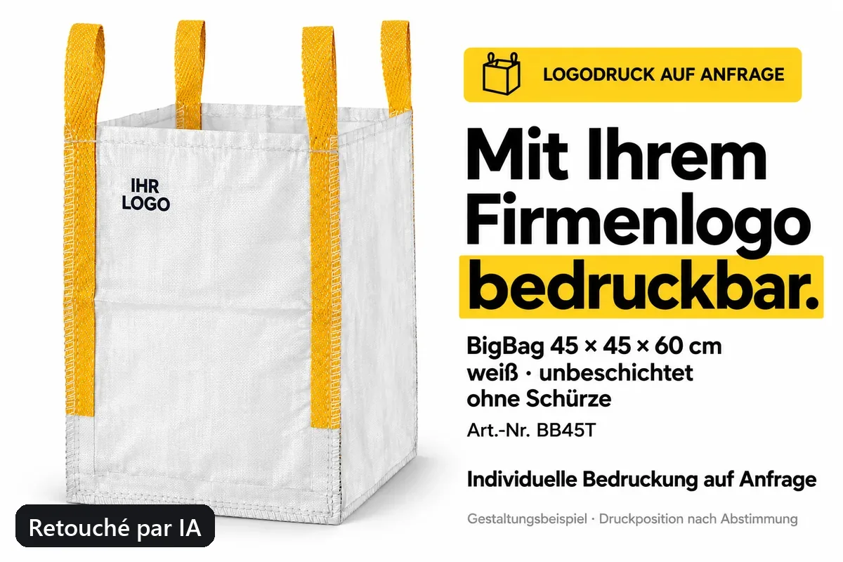 Big bag BB45T imprimé avec un logo d’entreprise, exemple de composition retouché par IA