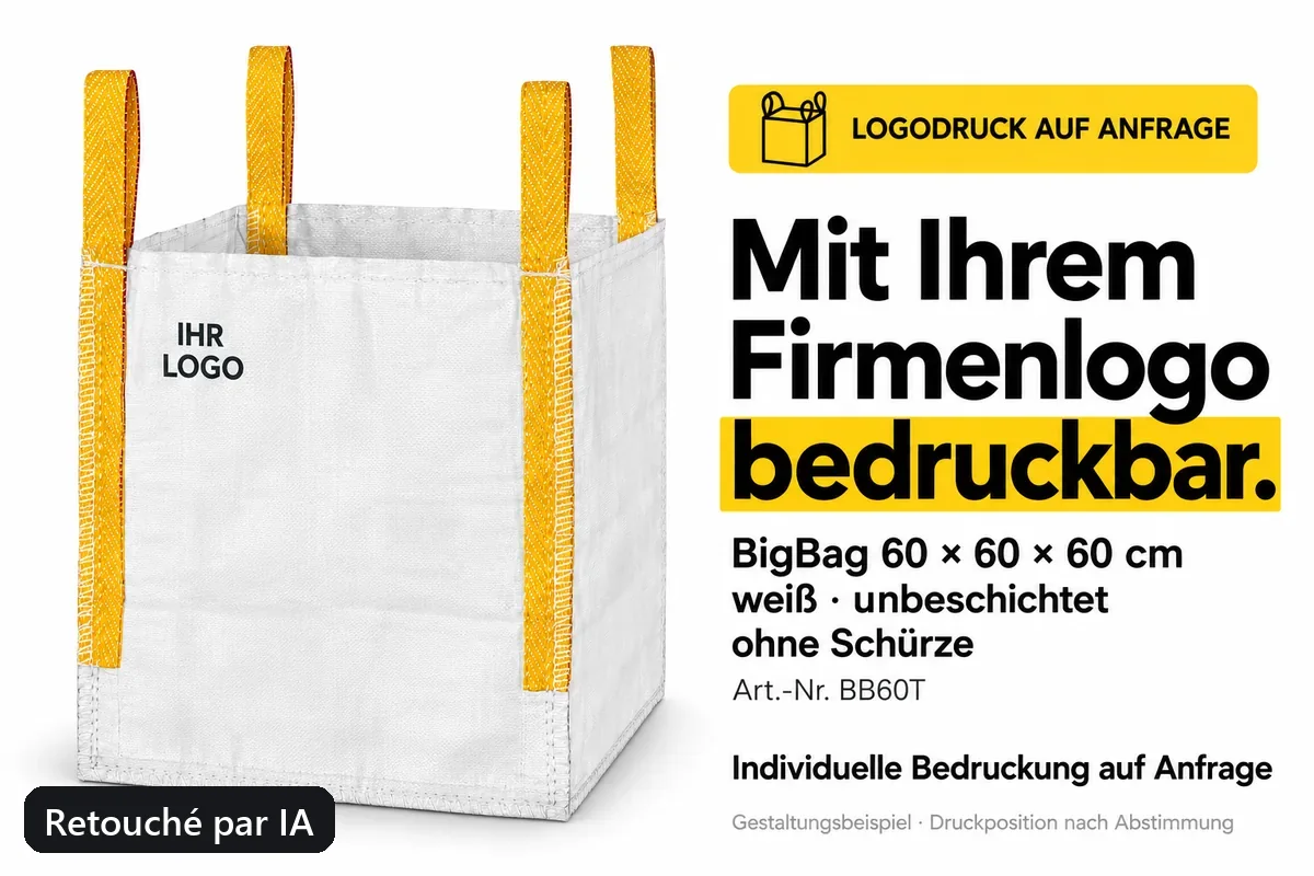 Big bag BB60T imprimé avec un logo d’entreprise, exemple de composition retouché par IA
