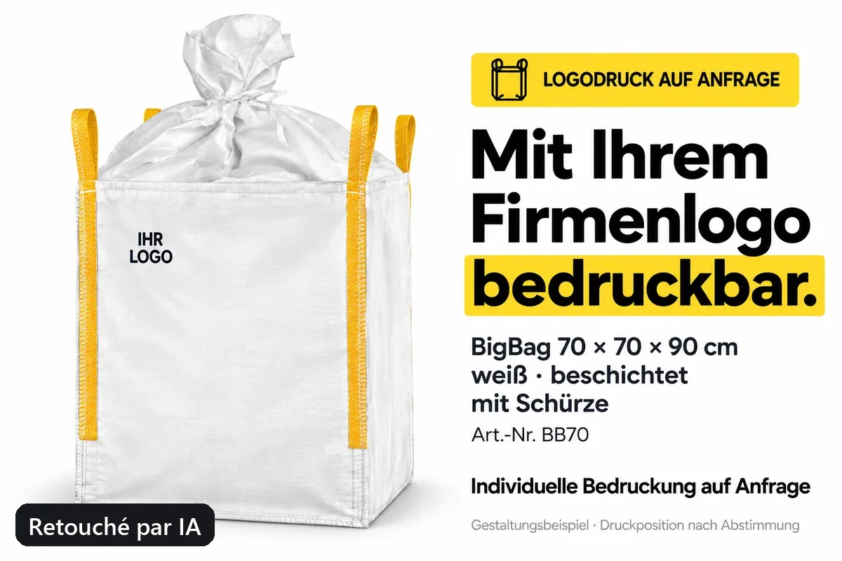 Big bag BB70 imprimé avec un logo d’entreprise, exemple de composition retouché par IA