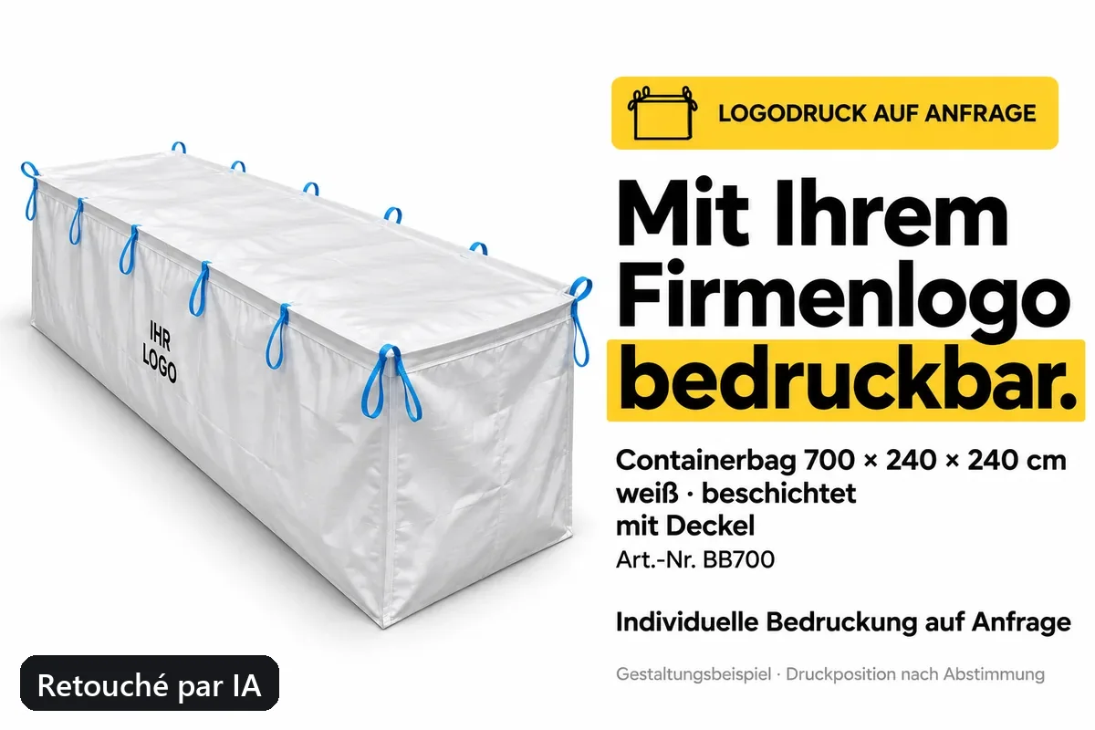 Big bag pour benne BB700 imprimé avec un logo d’entreprise, exemple de composition retouché par IA
