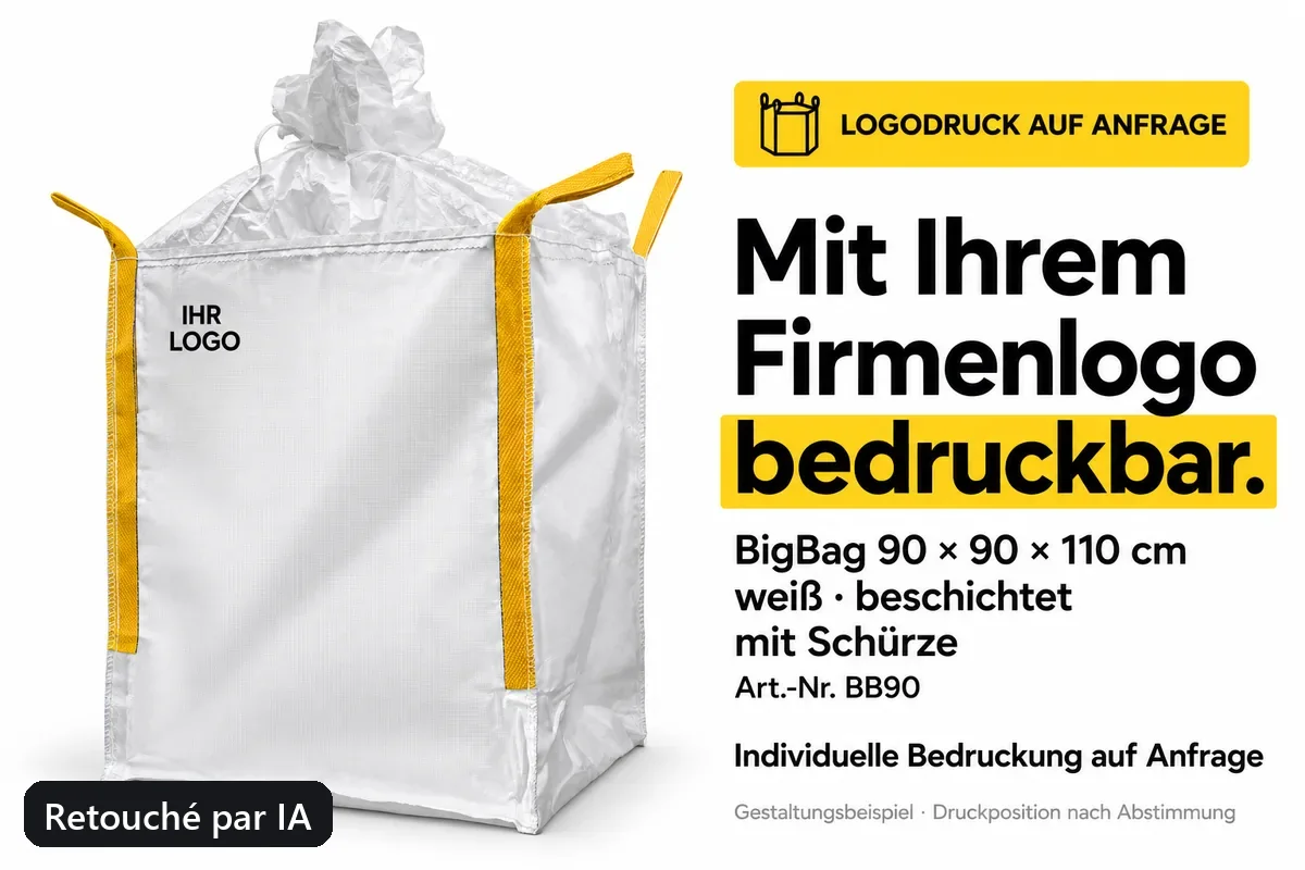 Big bag BB90 imprimé avec un logo d’entreprise, exemple de composition retouché par IA