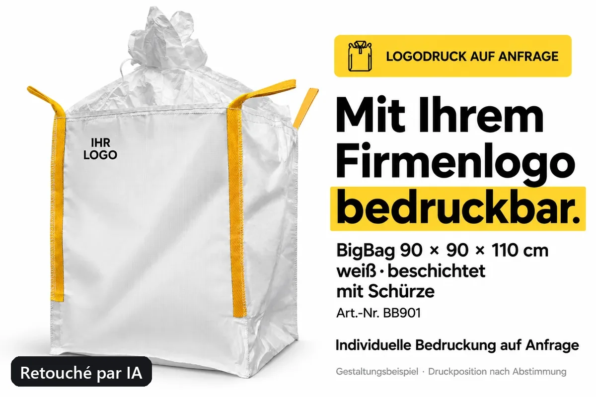 Big bag BB901 imprimé avec un logo d’entreprise, exemple de composition retouché par IA