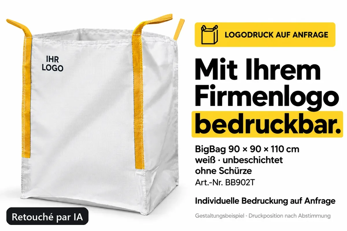 Big bag BB902T imprimé avec un logo d’entreprise, exemple de composition retouché par IA