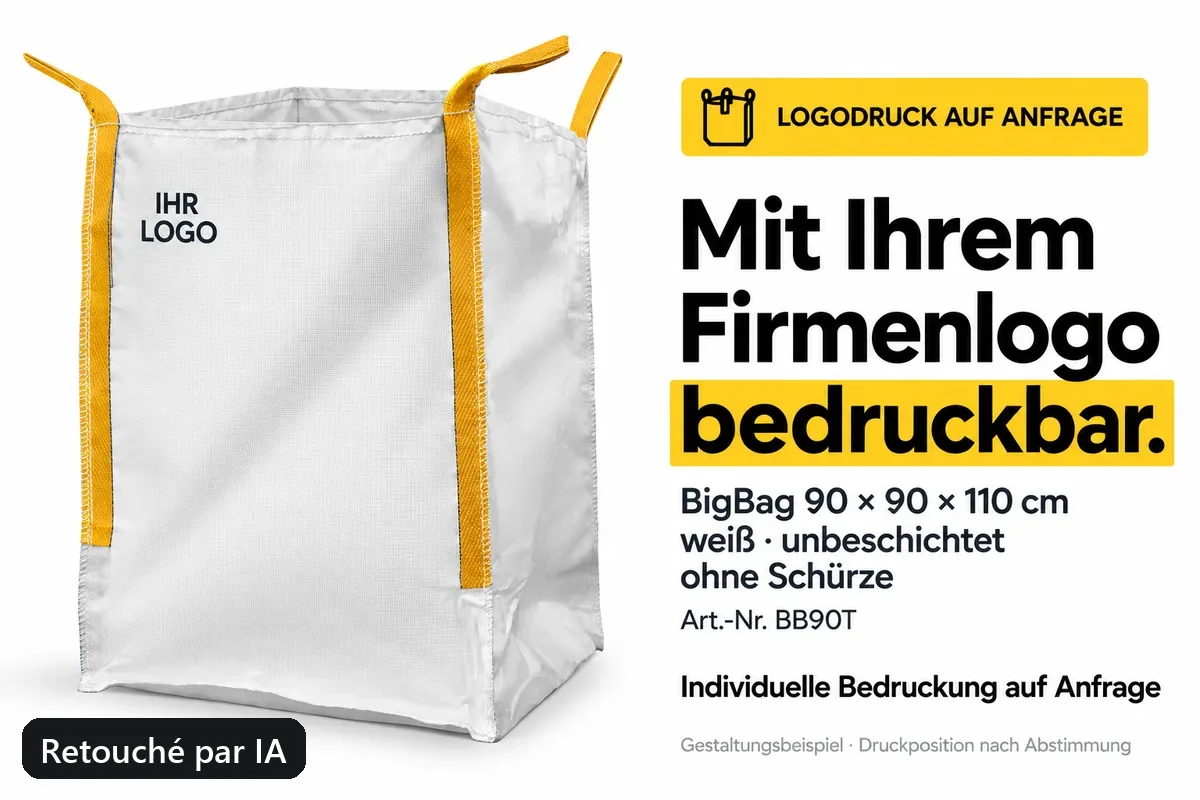 Big bag BB90T imprimé avec un logo d’entreprise, exemple de composition retouché par IA