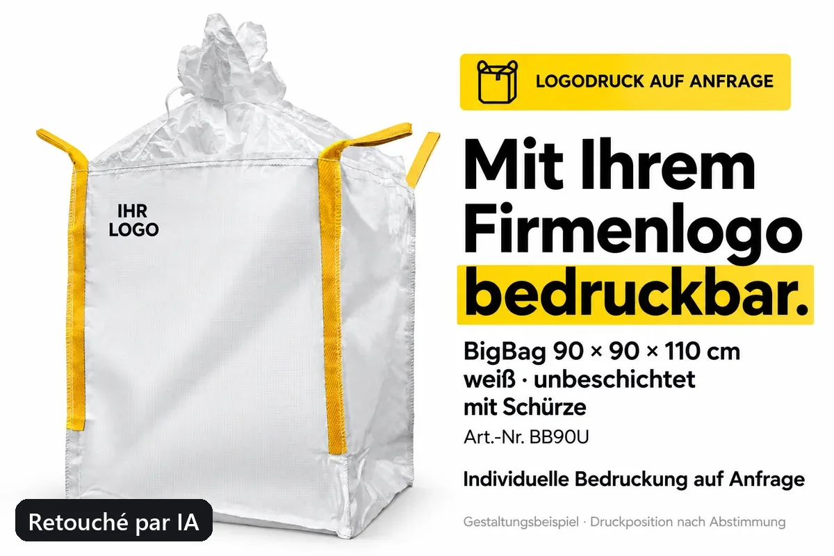 Big bag BB90U imprimé avec un logo d’entreprise, exemple de composition retouché par IA